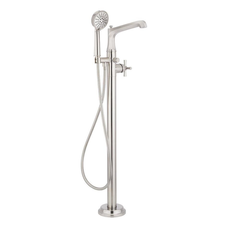 Elita Freestanding Tub Faucet with Hand Shower and Rough-In Valve with Stops - Cross-Brushed Nickel, , large image number 1