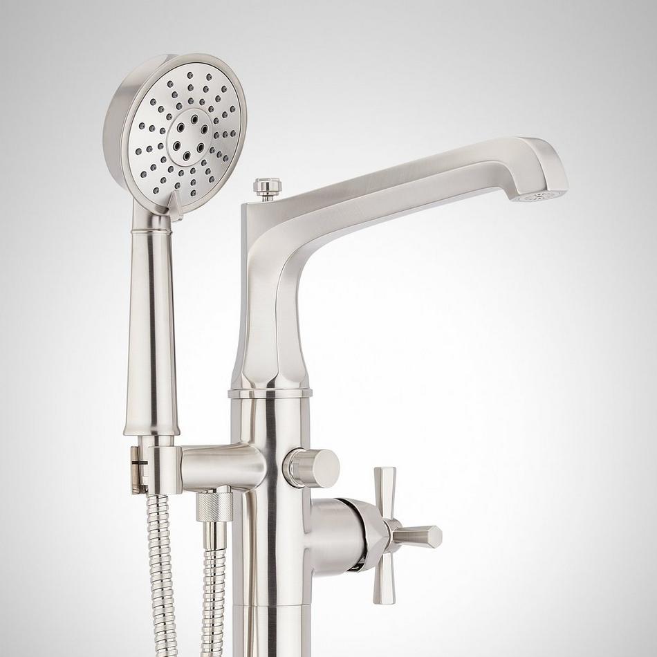 Elita Freestanding Tub Faucet with Hand Shower and Rough-In Valve with Stops - Cross-Brushed Nickel, , large image number 2