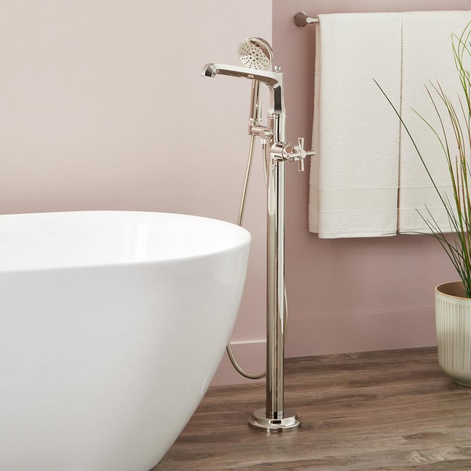 Elita Freestanding Tub Faucet with Hand Shower and Rough-In Valve with Stops - Cross-Polished Nickel, , large image number 0