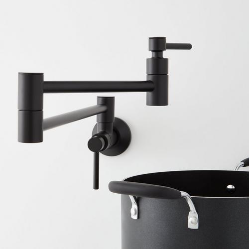 Modern Retractable Wall-Mount Pot Filler Faucet in Matte Black