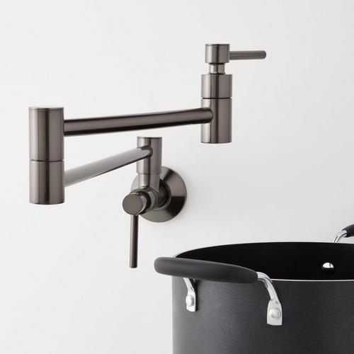 Modern Retractable Wall-Mount Pot Filler Faucet - Gunmetal