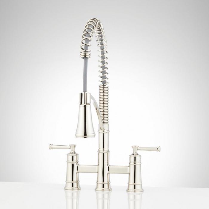 Beasley Bridge Kitchen Faucet - Spring Spout - Polished Nickel