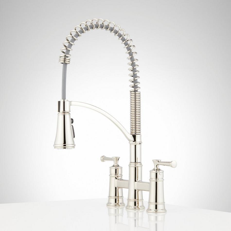 Beasley Bridge Kitchen Faucet with Pull-Down Spring Spout - Polished Nickel, , large image number 1