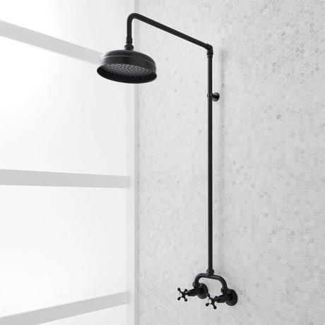 Baudette Exposed Pipe Wall-Mount Shower With Rainfall Shower Head