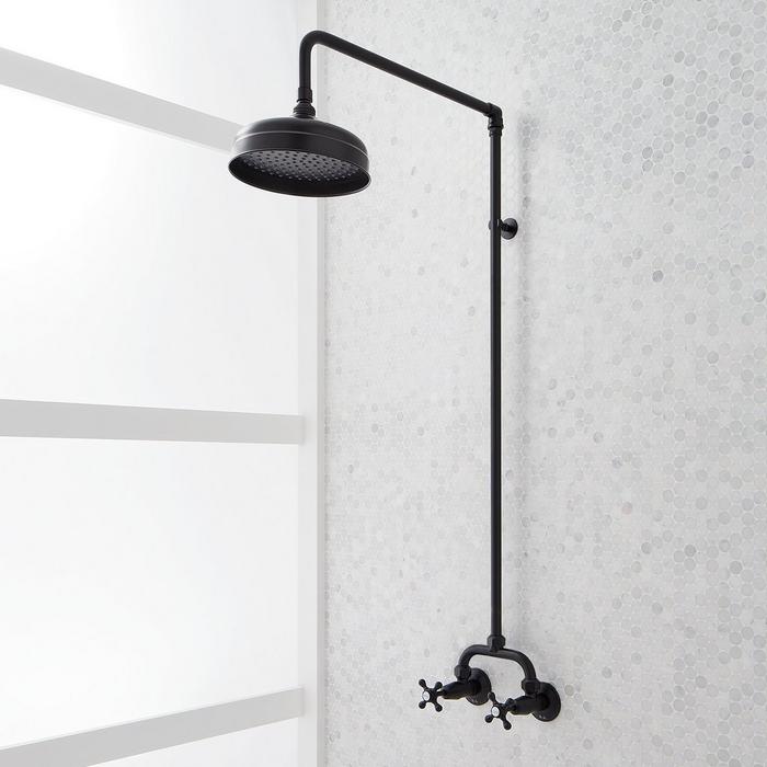 Baudette Exposed Pipe Wall-Mount Shower - Matte Black