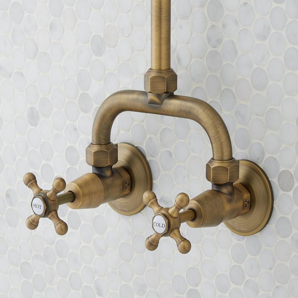 Baudette Exposed Pipe Wall-Mount Shower with Rainfall Shower Head - Aged Brass, , large image number 2