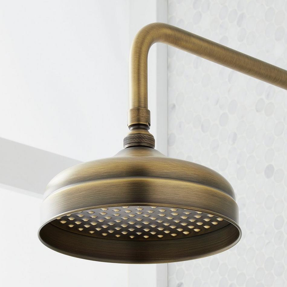 Baudette Exposed Pipe Wall-Mount Shower with Rainfall Shower Head - Aged Brass, , large image number 1