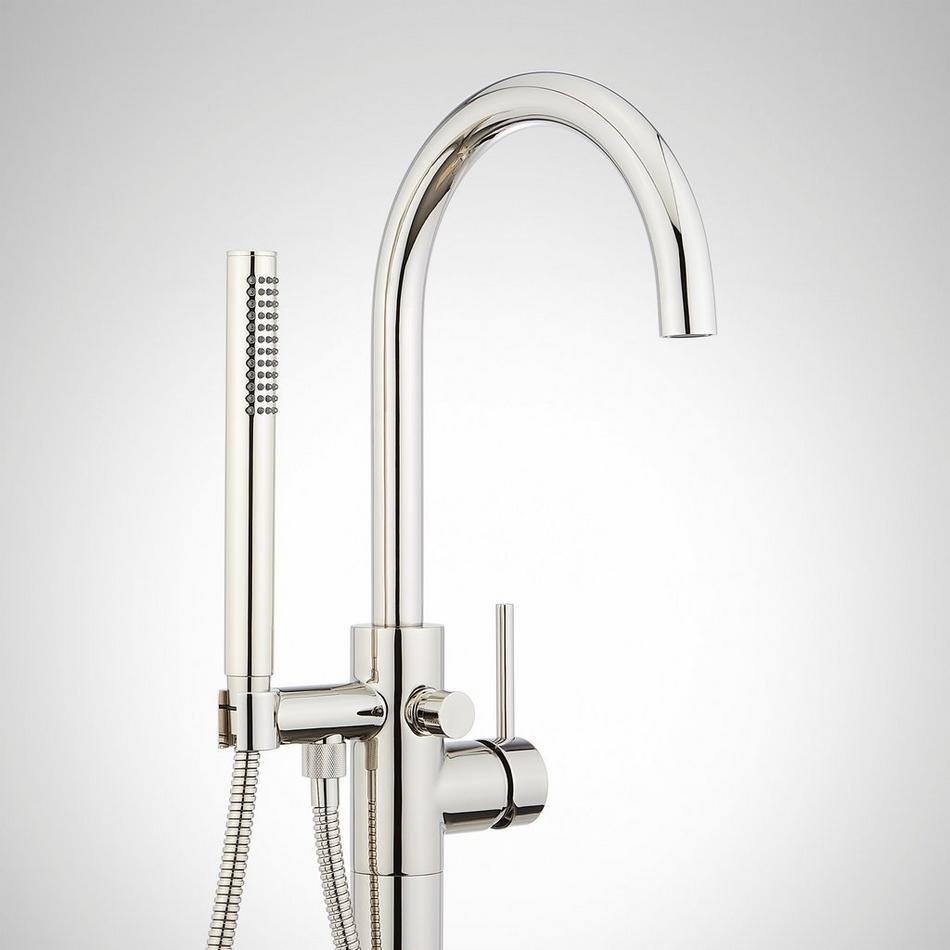 Lexia Freestanding Tub Faucet with Hand Shower and Rough-In Valve with Stops - Polished Nickel, , large image number 1