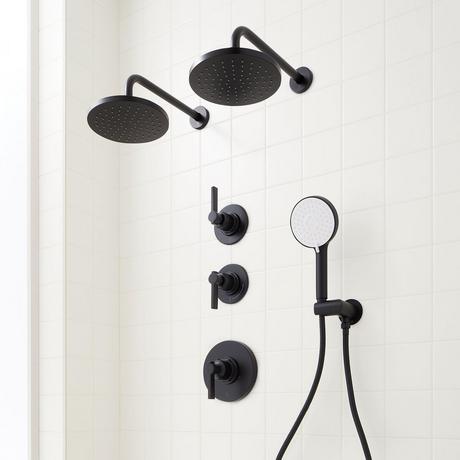 Greyfield Thermostatic Shower System with Dual Showerheads and Hand Shower