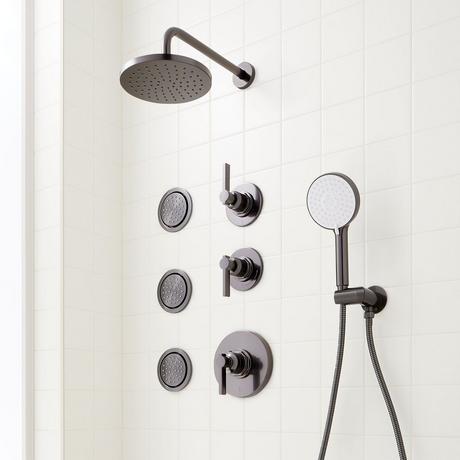 Greyfield Thermostatic Shower System with 3 Body Sprays and Hand Shower