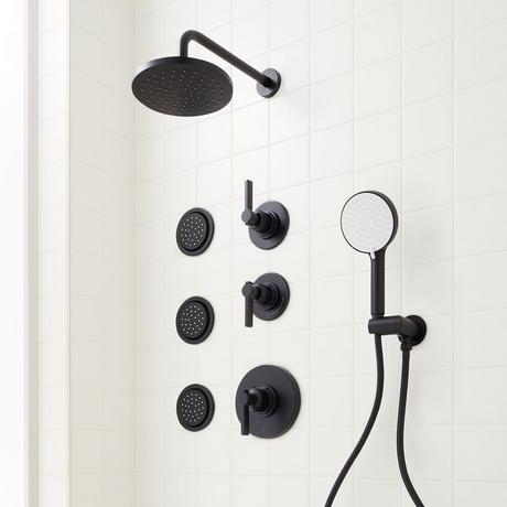 Greyfield Thermostatic Shower System with 3 Body Sprays and Hand Shower