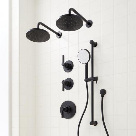 Greyfield Thermostatic Shower System with Dual Showerheads, Slide Bar & Hand Shower