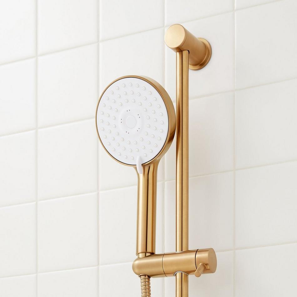 Greyfield Thermostatic Shower System with 3 Body Sprays, Slide Bar and Hand Shower - Brushed Gold, , large image number 5