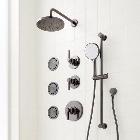 Greyfield Thermostatic Shower System with 3 Body Sprays, Slide Bar and Hand Shower