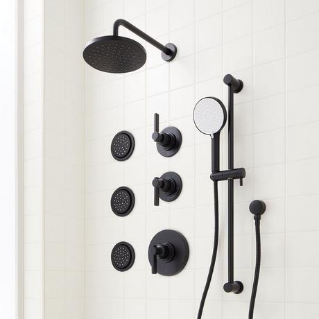 Greyfield Thermostatic Shower System with 3 Body Sprays, Slide Bar and Hand Shower