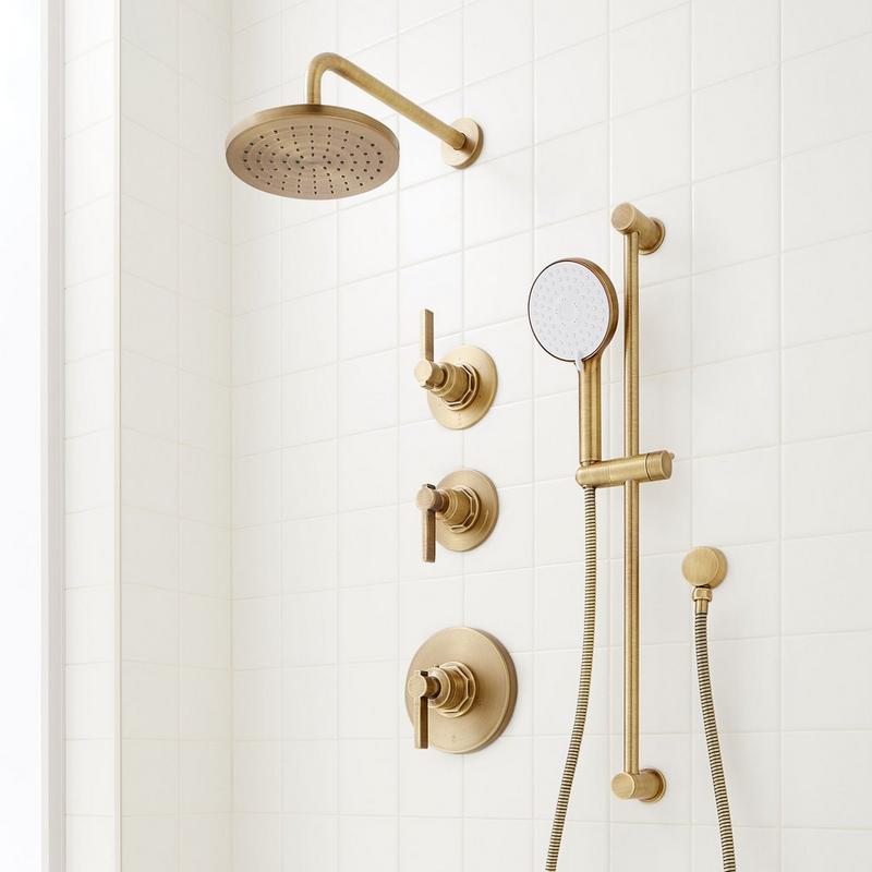 Greyfield Thermostatic Shower System - Hand Shower - Aged Brass