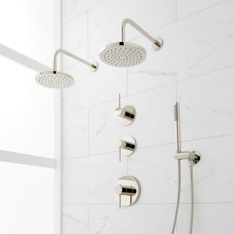 Lexia Thermostatic Shower System with Dual Showerheads and Hand Shower