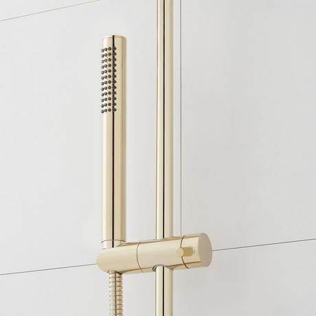 Lexia Thermostatic Shower System with Dual Showerheads, Slide Bar and Hand Shower