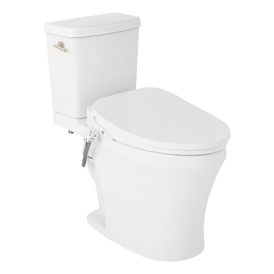 Millspring Low-Flow Two-Piece Elongated Toilet with Bidet Seat - White - Brushed Nickel Handle, , large image number 1