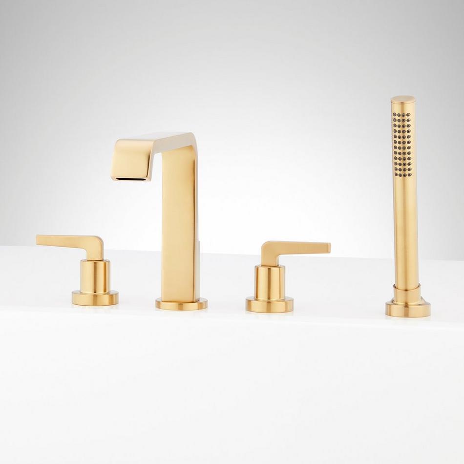 Drea 4-Hole Roman Tub Faucet and Hand Shower with Rough-In Valve - Brushed Gold, , large image number 0