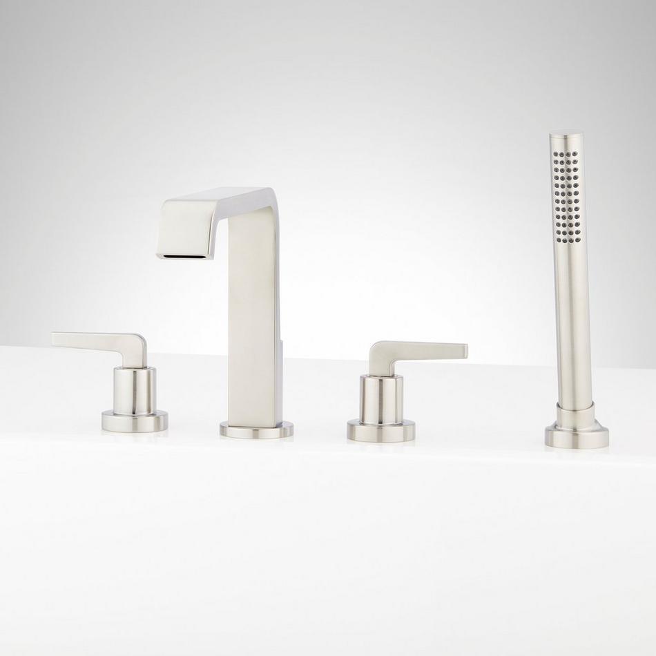 Drea 4-Hole Roman Tub Faucet and Hand Shower with Rough-In Valve - Brushed Nickel, , large image number 0