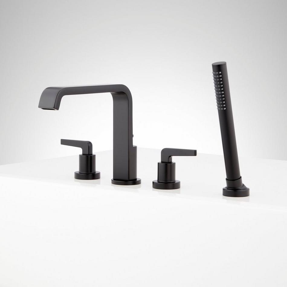 Drea 4-Hole Roman Tub Faucet and Hand Shower with Rough-In Valve - Matte Black, , large image number 1