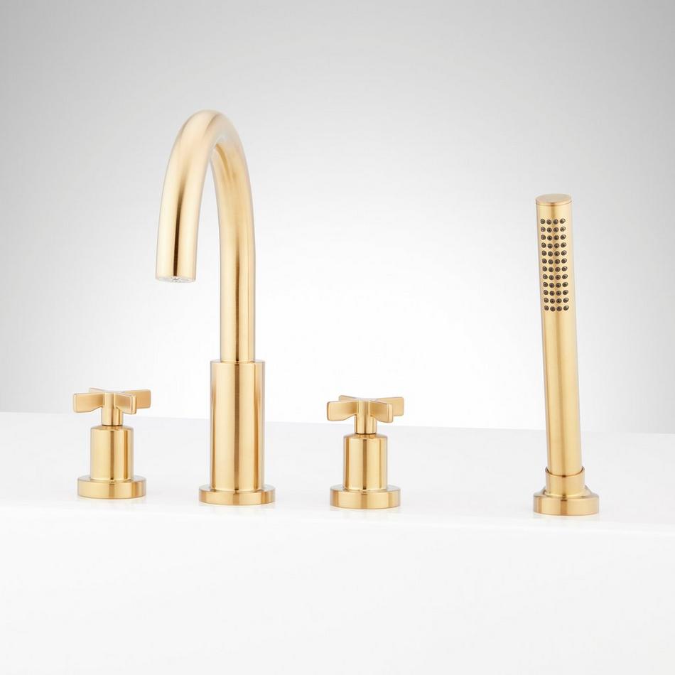 Vassor 4-Hole Roman Tub Faucet and Hand Shower with Rough-In Valve - Brushed Gold, , large image number 0