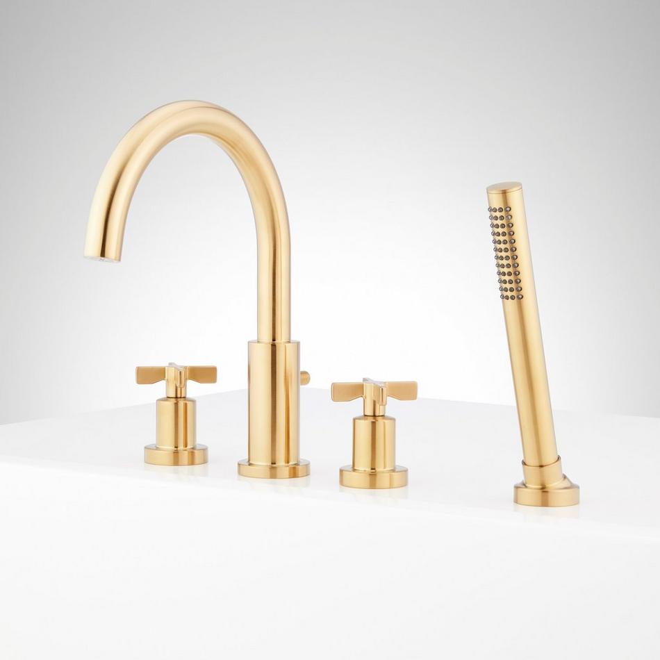Vassor 4-Hole Roman Tub Faucet and Hand Shower with Rough-In Valve - Brushed Gold, , large image number 1