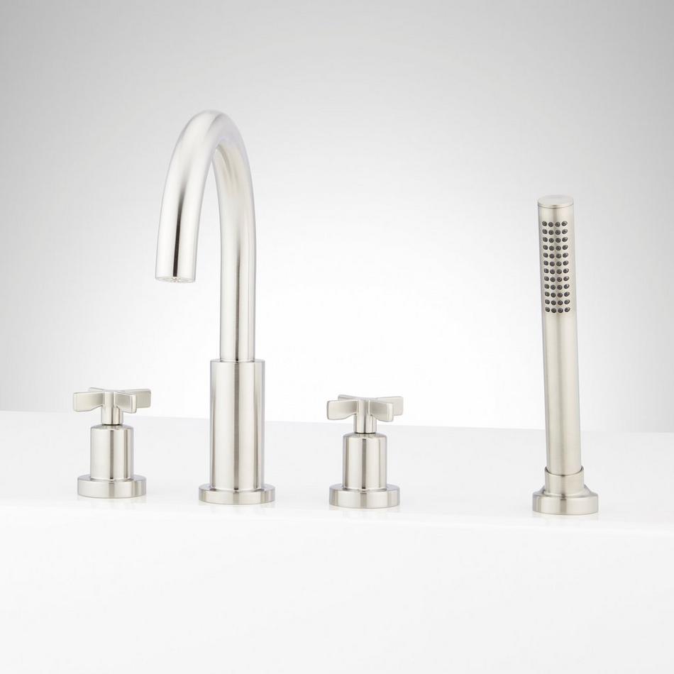 Vassor 4-Hole Roman Tub Faucet and Hand Shower with Rough-In Valve - Brushed Nickel, , large image number 0
