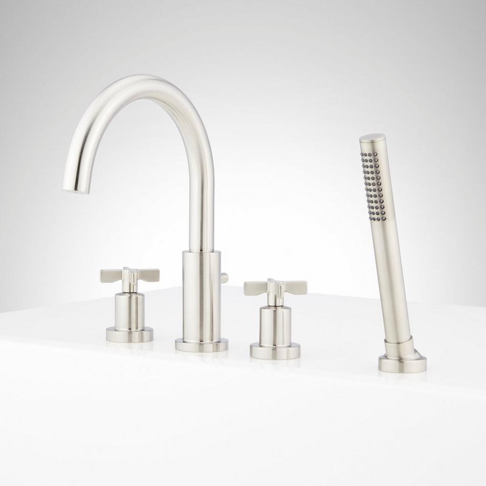 Vassor 4-Hole Roman Tub Faucet and Hand Shower with Rough-In Valve - Brushed Nickel, , large image number 1
