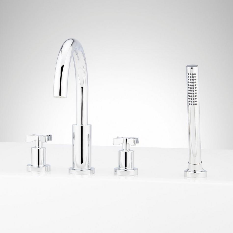 Vassor 4-Hole Roman Tub Faucet and Hand Shower with Rough-In Valve - Chrome, , large image number 0