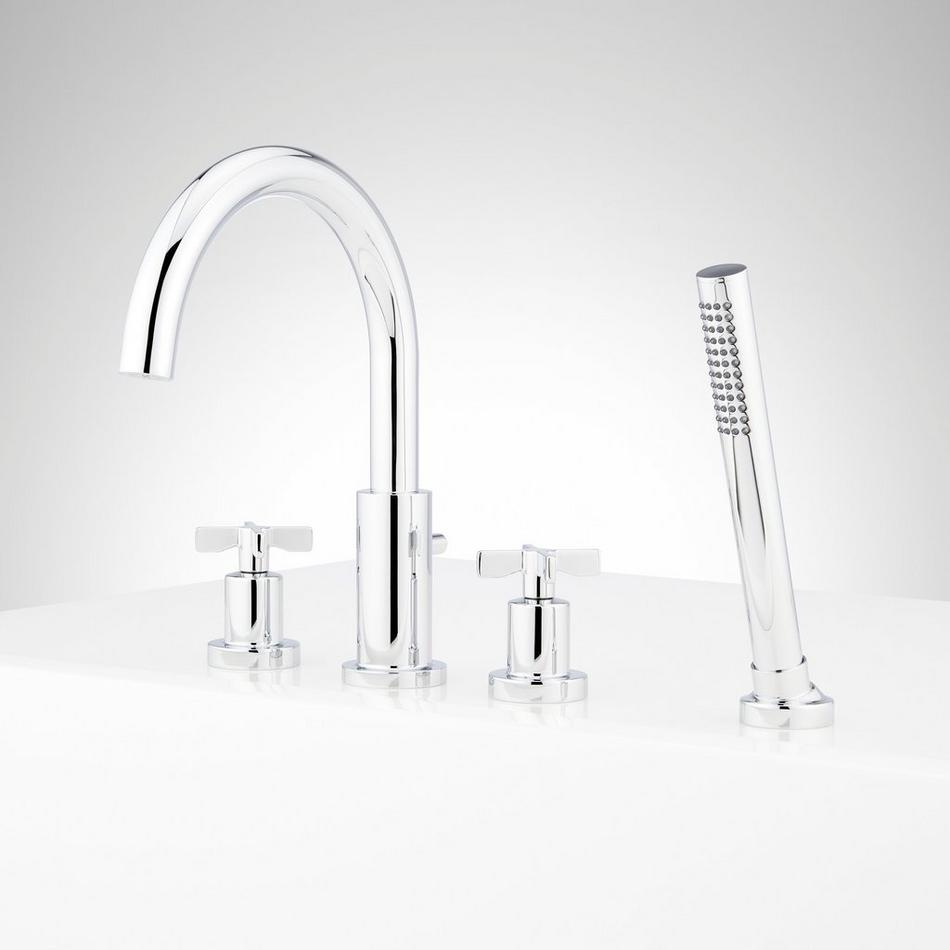 Vassor 4-Hole Roman Tub Faucet and Hand Shower with Rough-In Valve - Chrome, , large image number 1