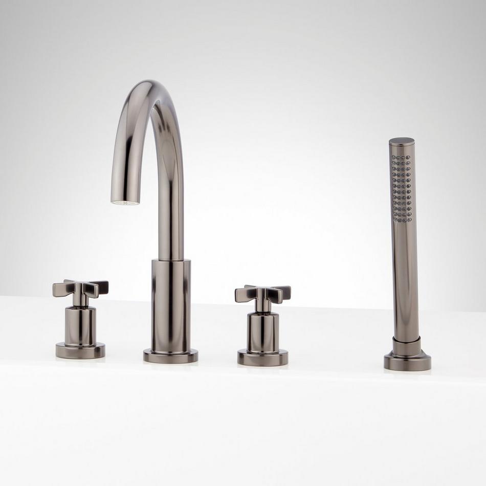Vassor 4-Hole Roman Tub Faucet and Hand Shower with Rough-In Valve - Gunmetal, , large image number 0