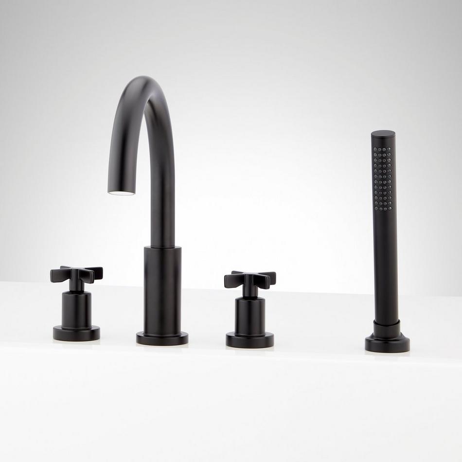 Vassor 4-Hole Roman Tub Faucet and Hand Shower with Rough-In Valve - Matte Black, , large image number 0