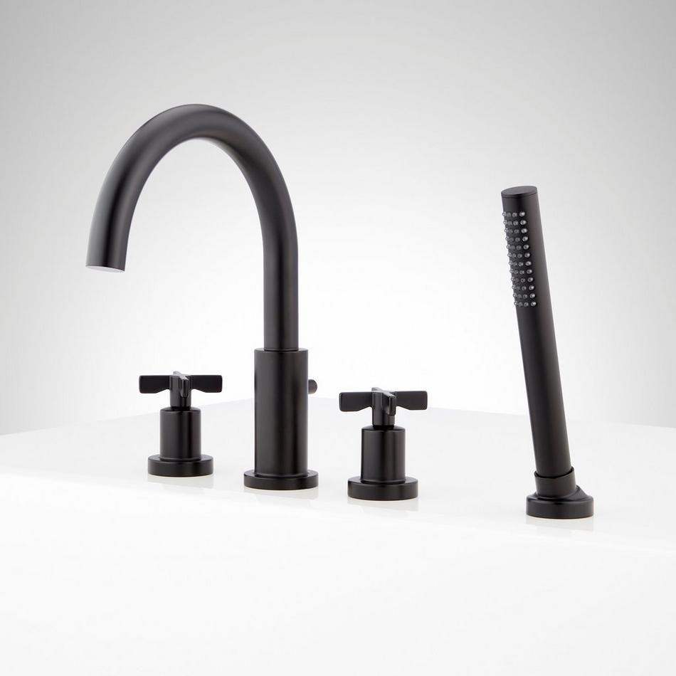 Vassor 4-Hole Roman Tub Faucet and Hand Shower with Rough-In Valve - Matte Black, , large image number 1