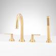 Lentz 4-Hole Roman Tub Faucet and Hand Shower with Rough-In Valve - Lever Handles - Brushed Gold, , large image number 0