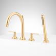 Lentz 4-Hole Roman Tub Faucet and Hand Shower with Rough-In Valve - Lever Handles - Brushed Gold, , large image number 1