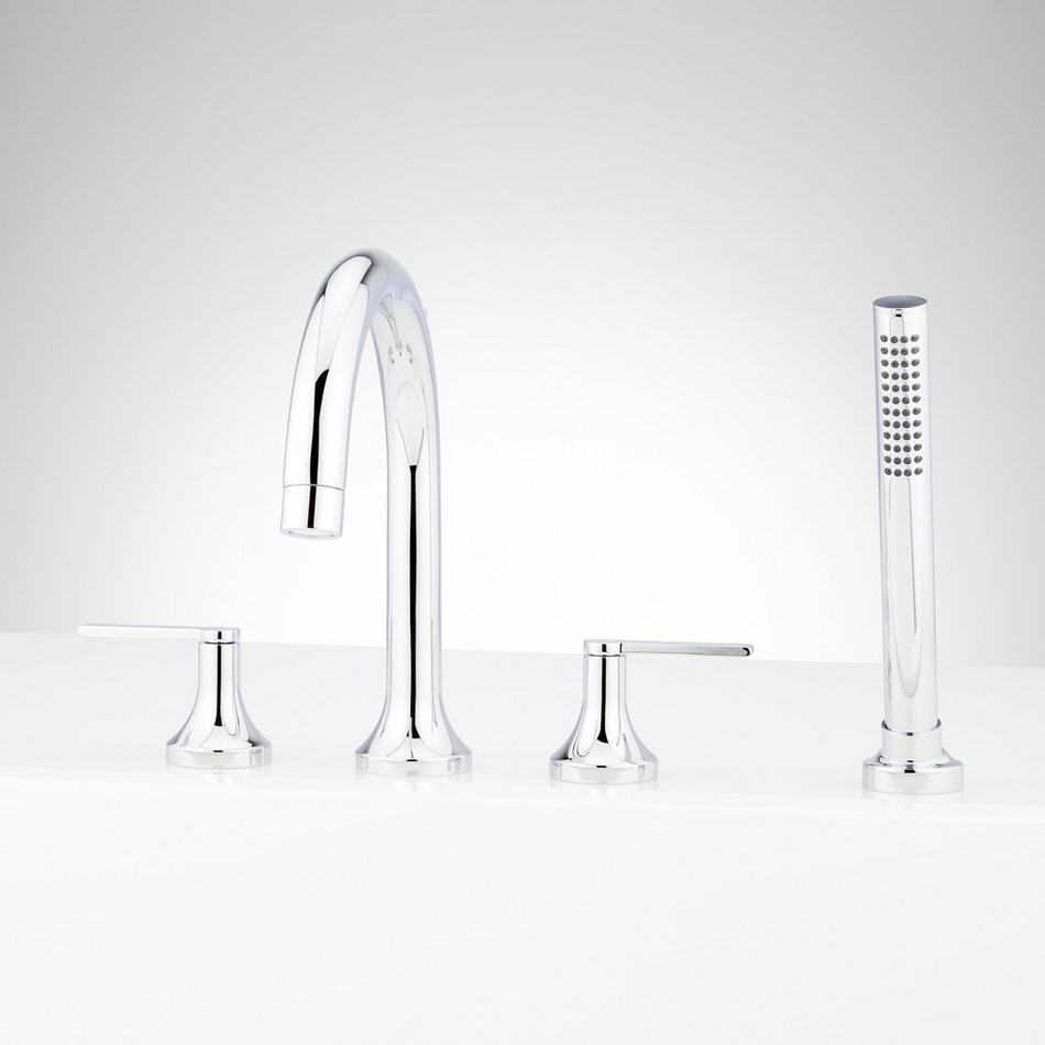 Lentz 4-Hole Roman Tub Faucet and Hand Shower with Rough-In Valve - Lever Handles - Chrome, , large image number 0
