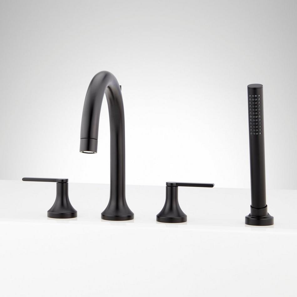 Lentz 4-Hole Roman Tub Faucet and Hand Shower with Rough-In Valve - Lever Handles - Matte Black, , large image number 0