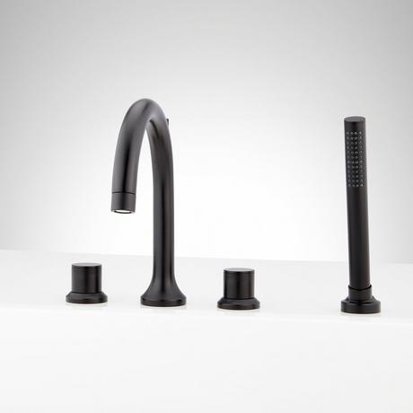 Lentz 4-Hole Roman Tub Faucet and Hand Shower - Knob Handles