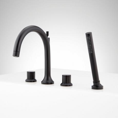 Lentz 4-Hole Roman Tub Faucet and Hand Shower - Knob Handles