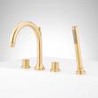 Lentz 4-Hole Roman Tub Faucet and Hand Shower with Rough-In Valve - Knob Handles - Brushed Gold, , large image number 1