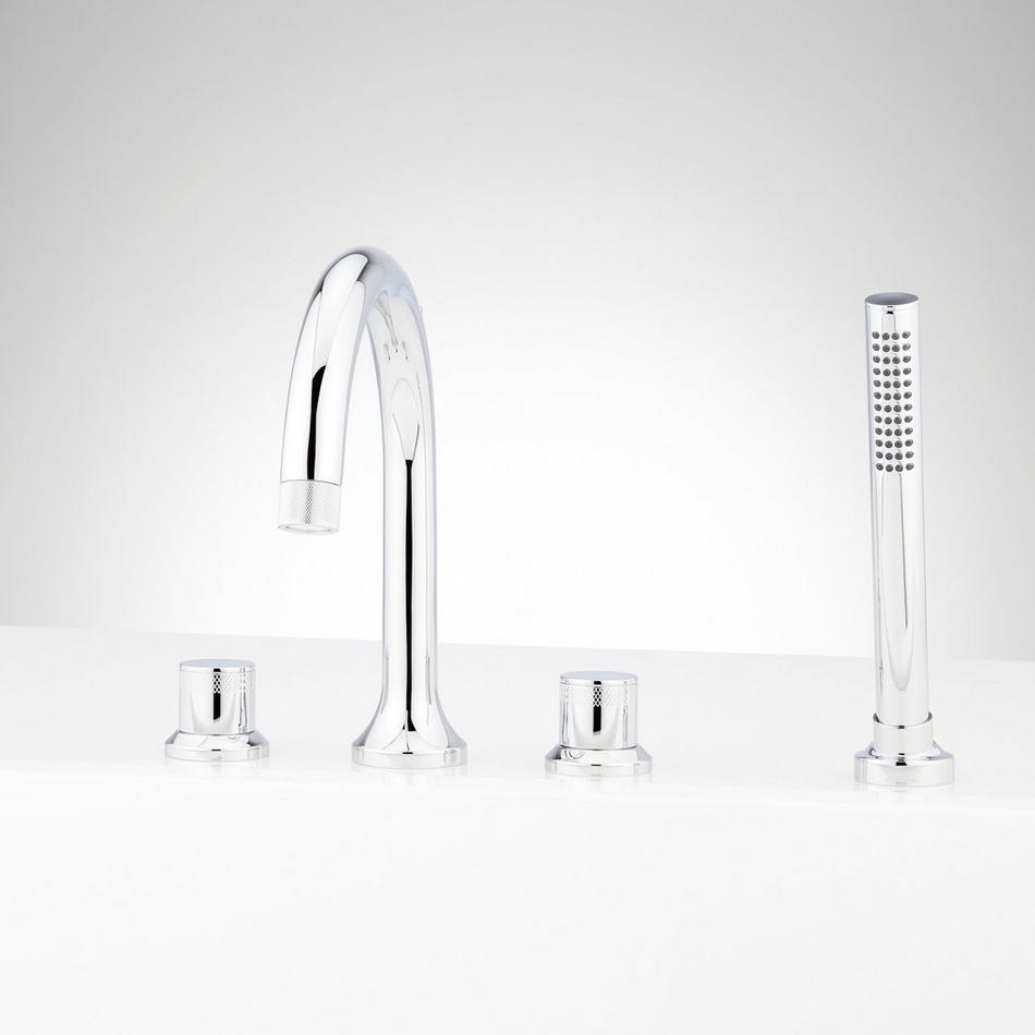 Lentz 4-Hole Roman Tub Faucet and Hand Shower with Rough-In Valve - Knob Handles - Chrome, , large image number 0