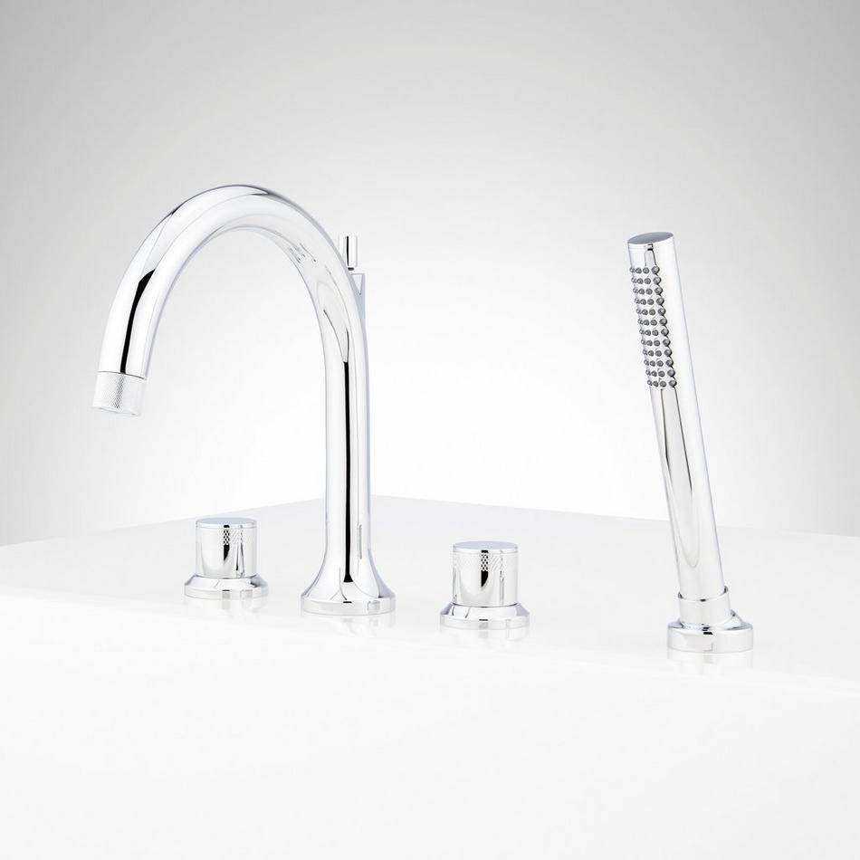 Lentz 4-Hole Roman Tub Faucet and Hand Shower with Rough-In Valve - Knob Handles - Chrome, , large image number 1