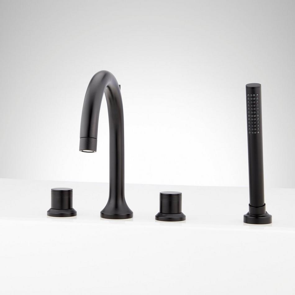 Lentz 4-Hole Roman Tub Faucet and Hand Shower with Rough-In Valve - Knob Handles - Matte Black, , large image number 0