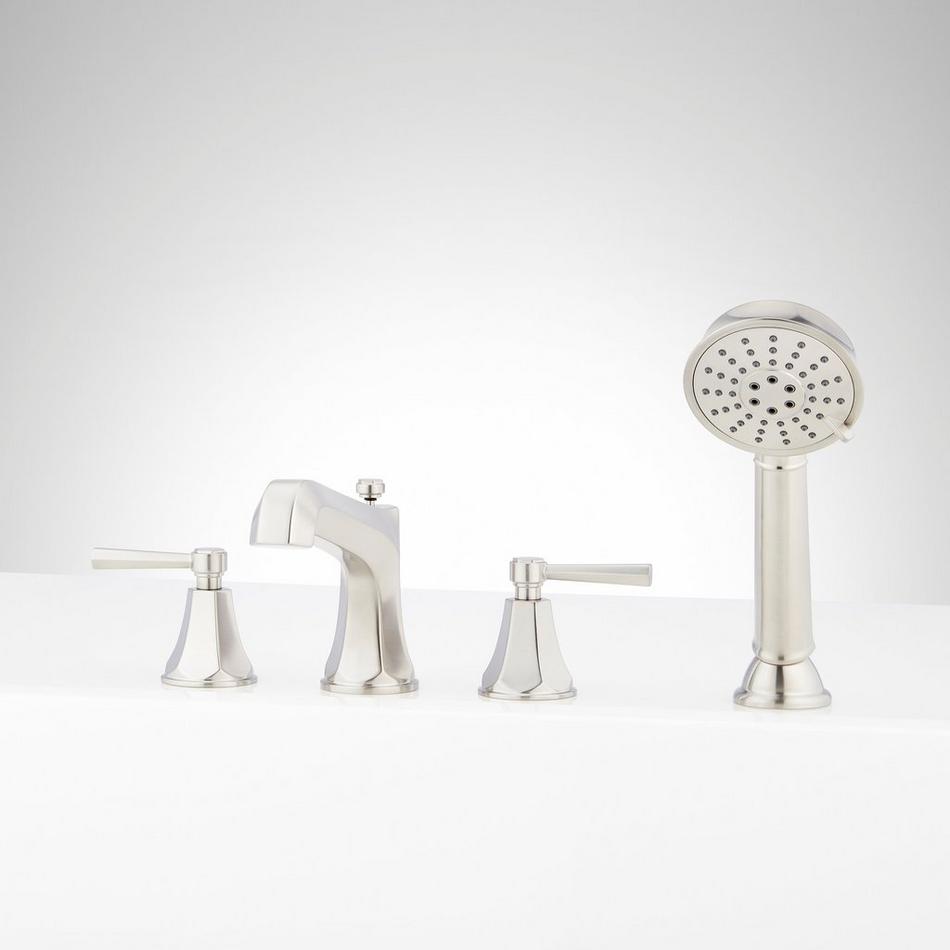 Elita 4-Hole Roman Tub Faucet and Hand Shower with Rough-In Valve - Lever Handles - Brushed Nickel, , large image number 0