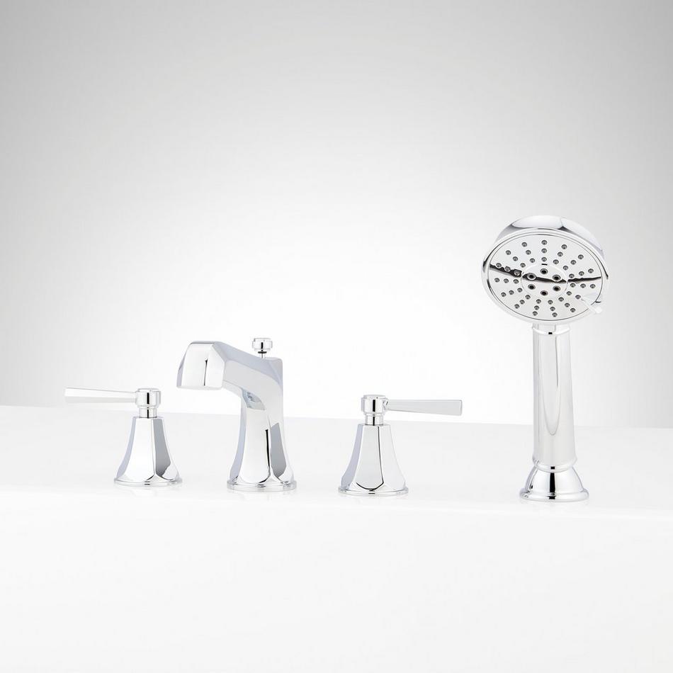 Elita 4-Hole Roman Tub Faucet and Hand Shower with Rough-In Valve - Lever Handles - Chrome, , large image number 0