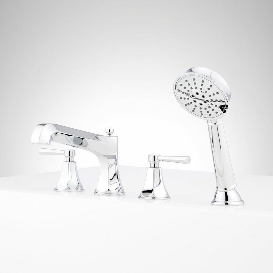 Elita 4-Hole Roman Tub Faucet and Hand Shower with Rough-In Valve - Lever Handles - Chrome, , large image number 1