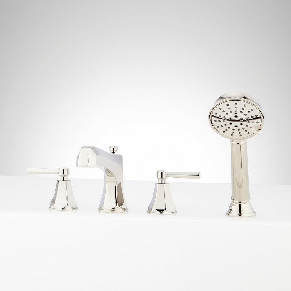 Elita 4-Hole Roman Tub Faucet and Hand Shower with Rough-In Valve - Lever Handles - Polished Nickel, , large image number 0