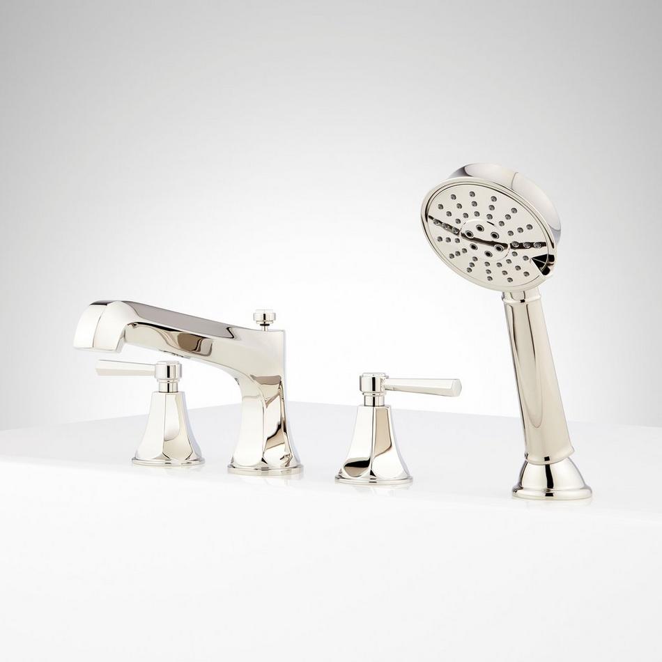 Elita 4-Hole Roman Tub Faucet and Hand Shower with Rough-In Valve - Lever Handles - Polished Nickel, , large image number 1